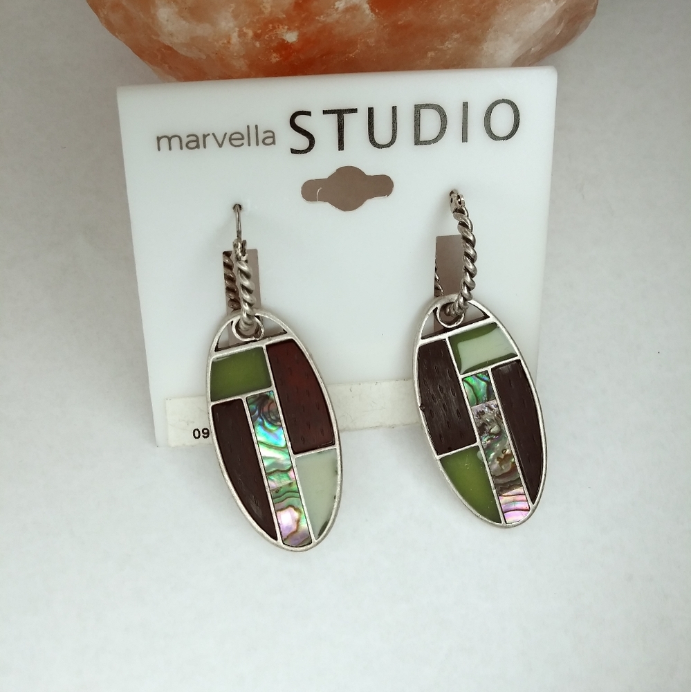 Marvella Studio  Abalone Silver Tone Hoop Women's Earrings Southwestern